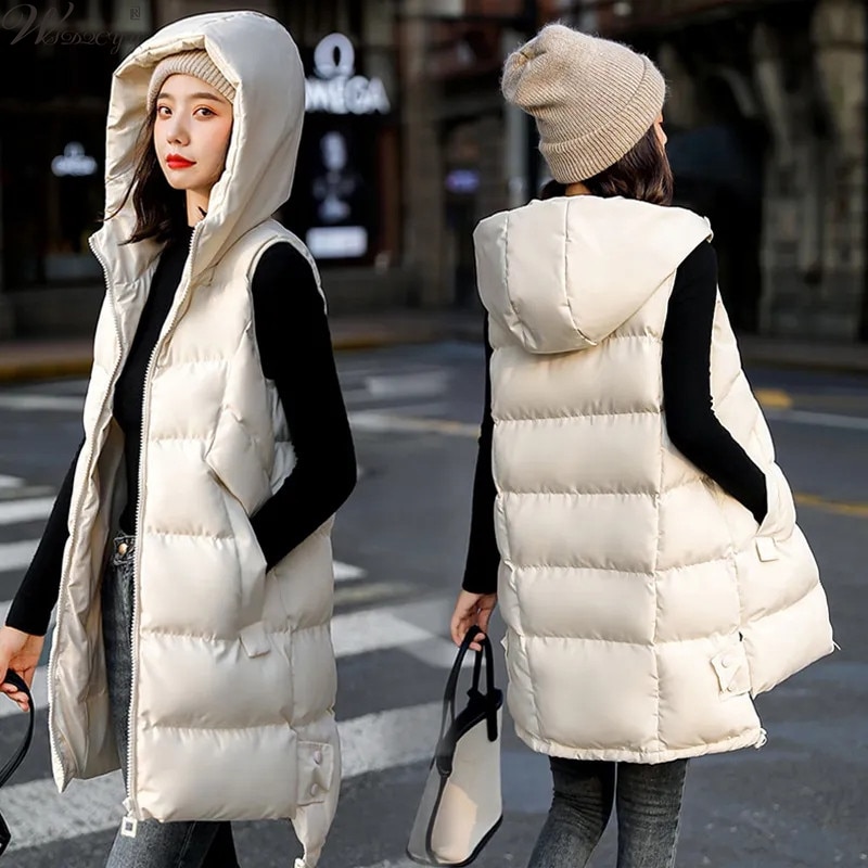 Oversized Size M-4xl Winter Down Puffer Vest Women's Casual All-Match Sleeveless Jacket Female Hooded Loose Waistcoat Snow Wear