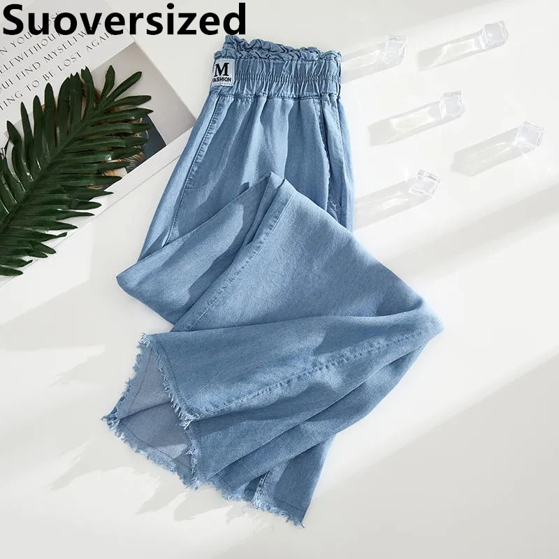 Oversized 145kg Summer Thin Wide Leg Jeans Loose Casual High Waist Cowboy Pantalones Fashion Soft Women's Straight Pants